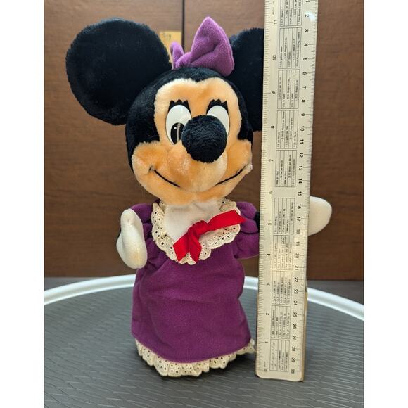 Vintage Minnie Mouse Hand Puppet Walt Disney Productions Purple Bow Dress Lace - Picture 5 of 13